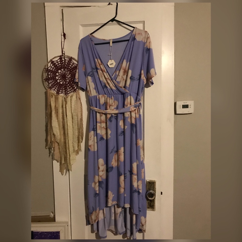 Light Blue Floral Hi-Low Maternity Wrap Dress